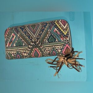 Billabong Aztec Zip Wallet in Teal, Pink & Navy